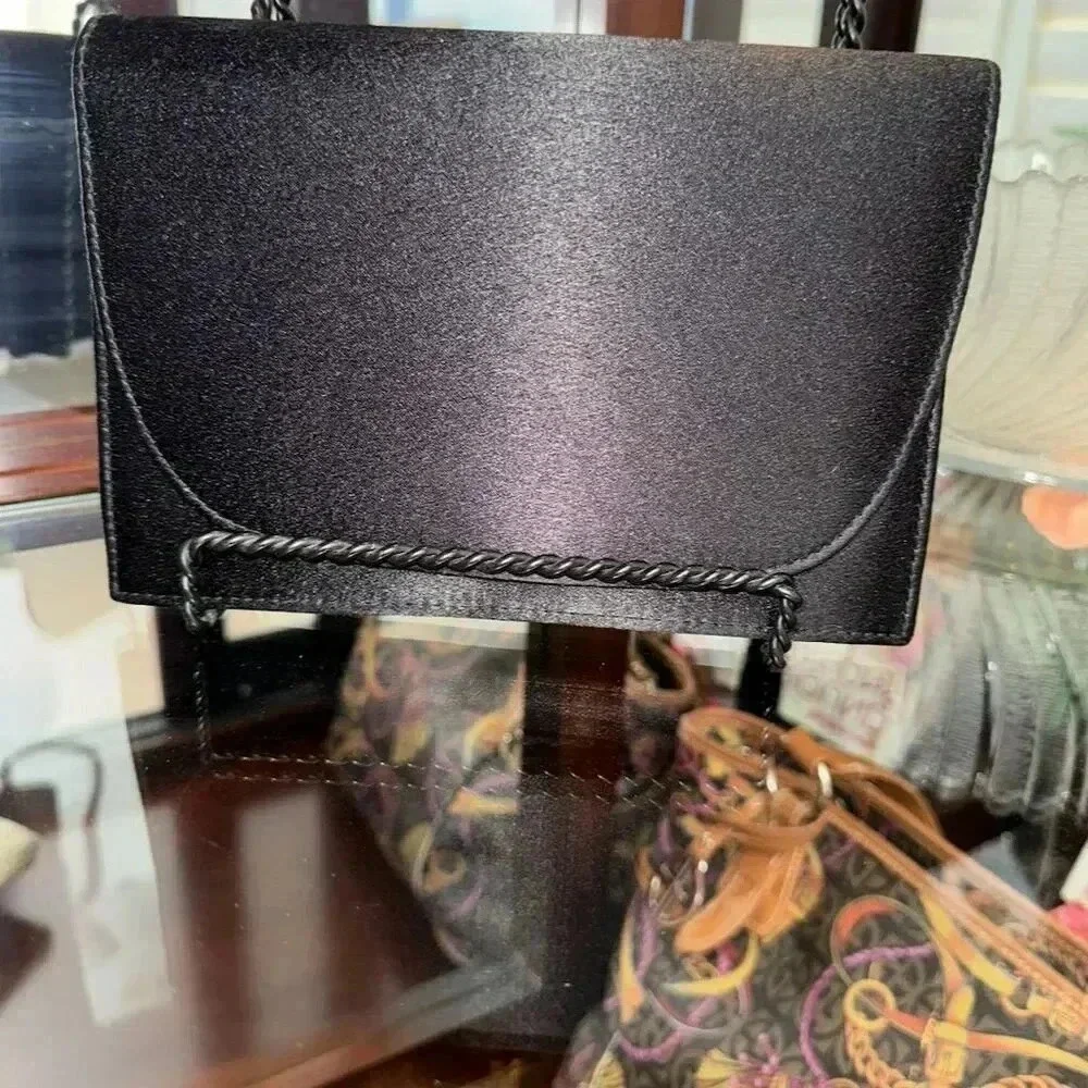 La Regale Black Satin Clutch Crossbody Purse Party Cocktail Bag